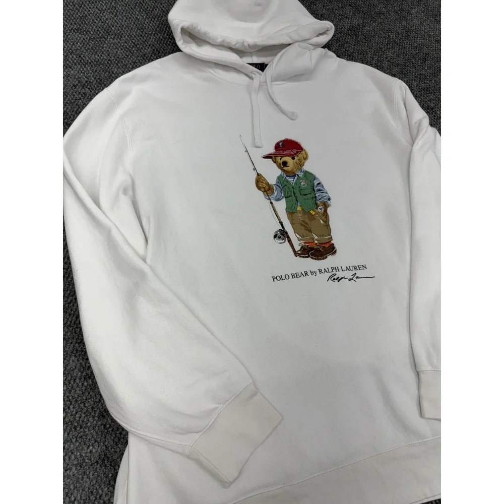 Polo Ralph Lauren Men's 4XLT White Fishing Adventure Bear Hoodie Sweatshirt